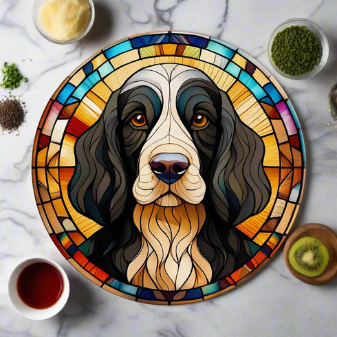 Cocker Spaniel Black & White Glass Suncatcher Worktop Saver